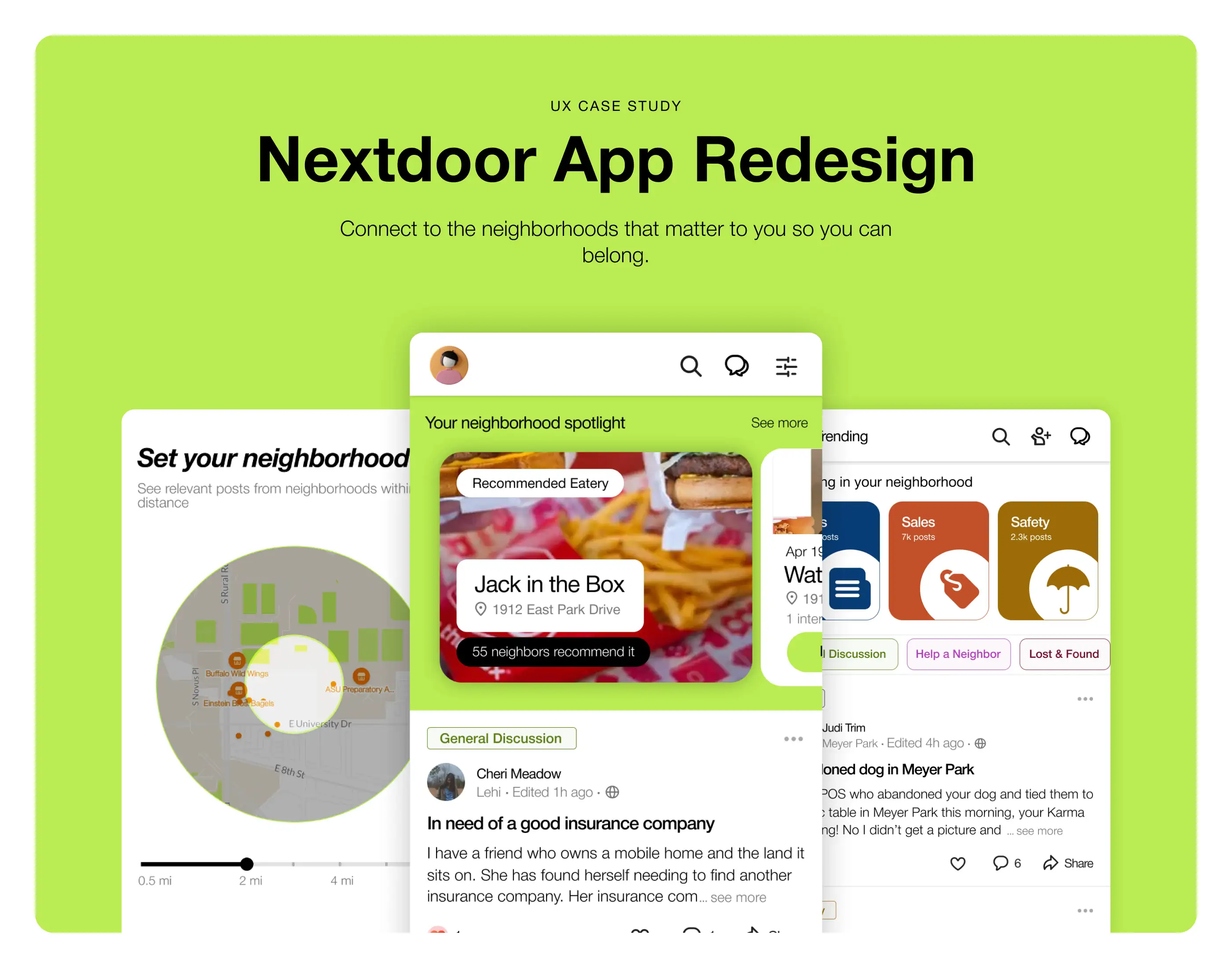 UI/UX case study of the redesign of Nextdoor mobile app